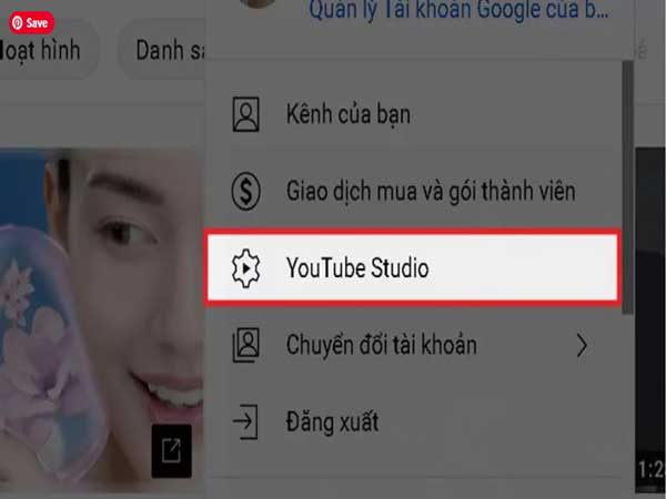 Chọn YouTube Studio từ menu
